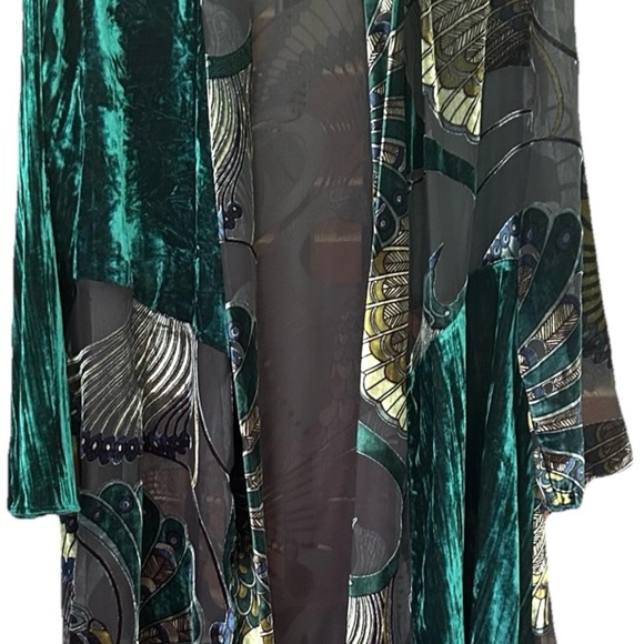 Chico’s Traveler’s Emerald Green Peacock Velvet Burnout Duster Boho Festival - Picture 4 of 9